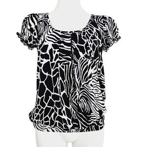 IZ Byer California knit print blouse black white Size Large